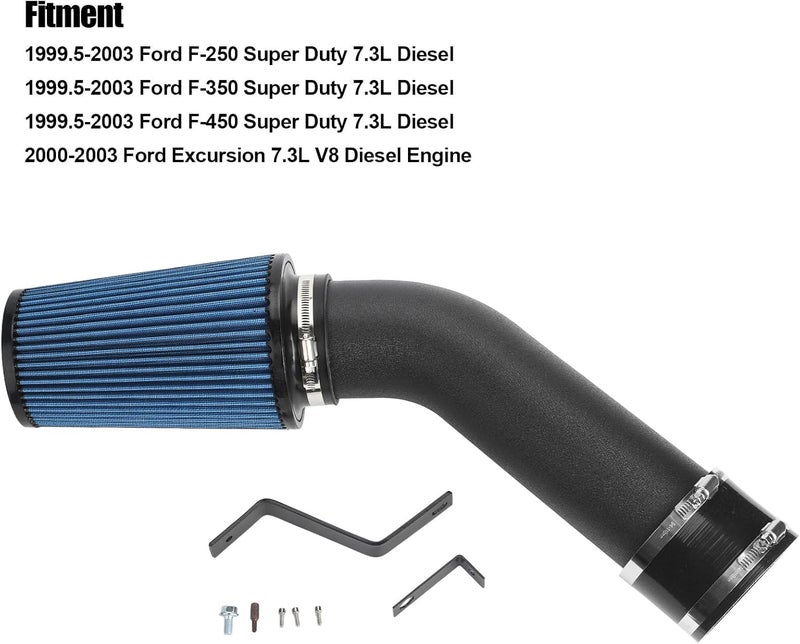 MINSTAR 4" Cold Air Intake Pipe Kit with Filter Fits Ford 1999-2003 Power-stroke 7.3L Diesel Engine, F-250 F-350 F-450 Excursion Super Duty 7.3L Diesel Models - Image 2